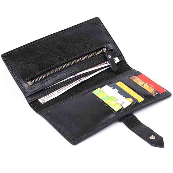 Вертикальный бумажник глянцевый Anet на кнопке GRANDE PELLE 11324 Черный Киев