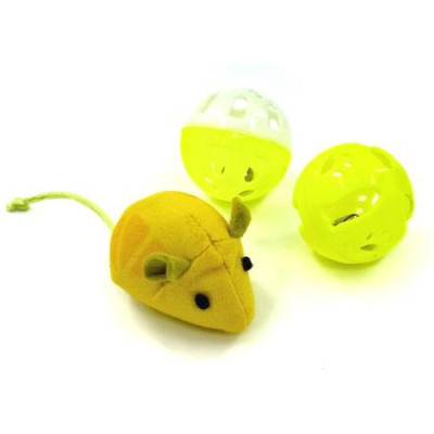 Игрушка для кошек Hippie Pet Мишка та два м'ячика, жовта (HIPSET2303002) Винница - изображение 1