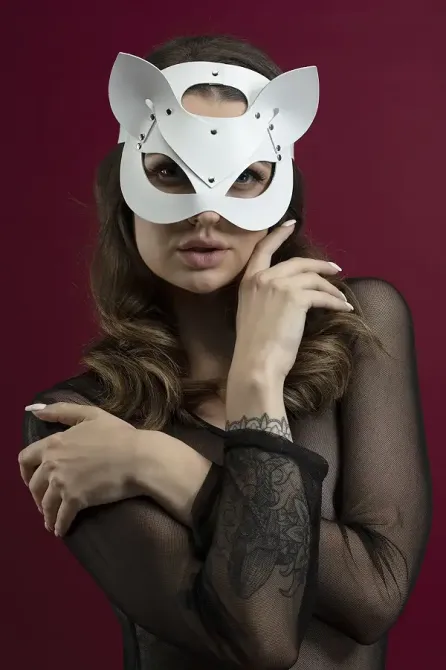 Маска кішечки Feral Feelings - Catwoman Mask, натуральна шкіра, біла Львов - изображение 1