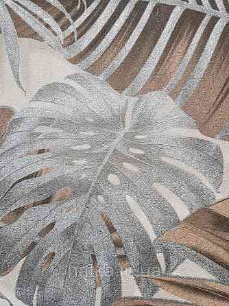 Шпалери вініл на флізеліні гарячого тиснення DU&KA Natura1.06х10 листя монстери пальми коричневі сріблясті Київ