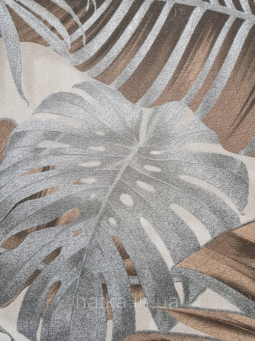 Шпалери вініл на флізеліні гарячого тиснення DU&KA Natura1.06х10 листя монстери пальми коричневі сріблясті Київ - фото 3