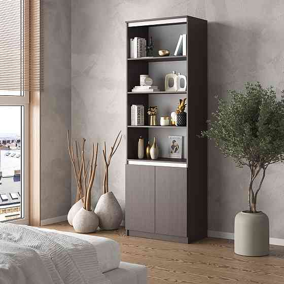 Шкаф для книг VAYS, пенал с полками R-29 Венге Темный-Белые планки Львов