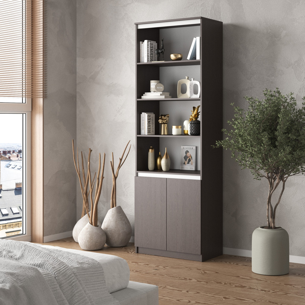 Шкаф для книг VAYS, пенал с полками R-29 Венге Темный-Белые планки Львов - изображение 1