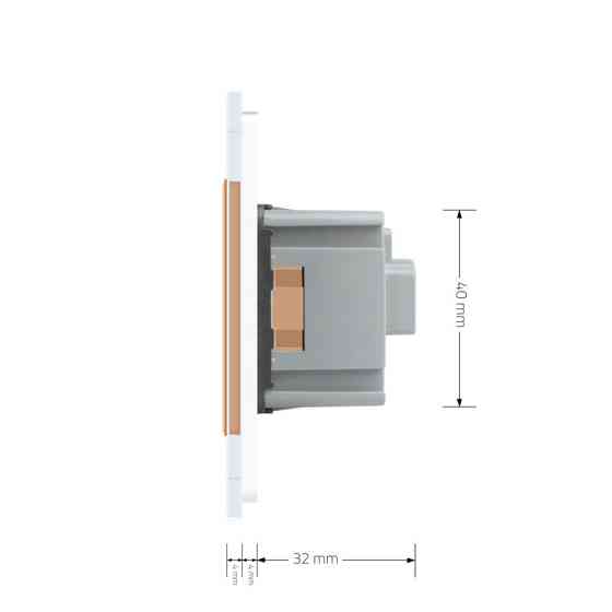 LIVOLO Електрична розетка з заземленням LIVOLO, золота з білою рамкою, шторки, скло, 250В 16А ( Коломия