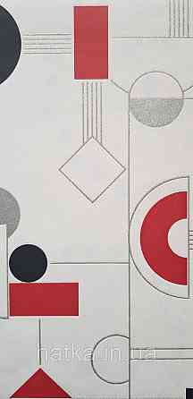 Шпалери вінілові на флізеліні Rasch Clasik 0,53х10 дитячі фігури смуги знаки червоні чорні сірі на білому Київ