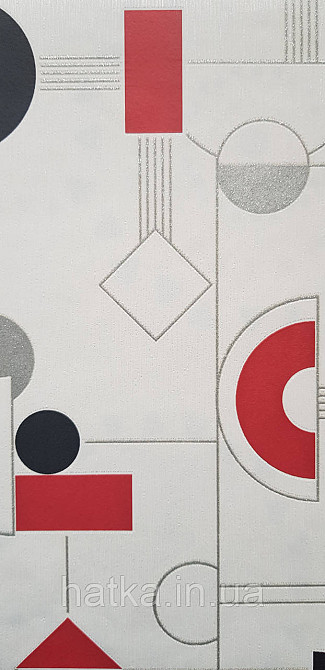 Шпалери вінілові на флізеліні Rasch Clasik 0,53х10 дитячі фігури смуги знаки червоні чорні сірі на білому Київ - фото 2