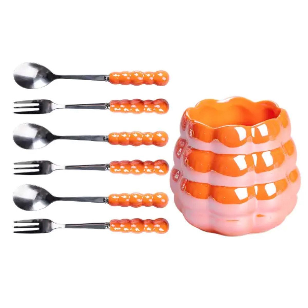 Yiwu Набір десертних виделок і ложок на 3 персони з підставкою з порцелянау 7 предметів Помаран Коломия - фото 1