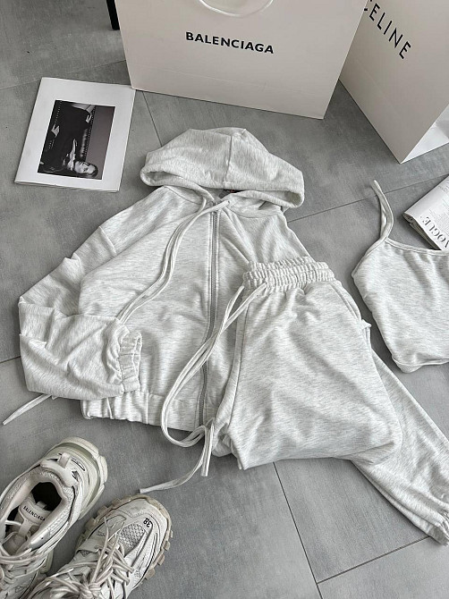 Женский повседневный костюм тройка: кофта топ и штаны двунить 42/44, Меланж Одесса - изображение 7