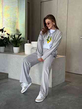 Женский костюм оверсайз с широкими брюками из двунитки Серый 54/56 Харьков