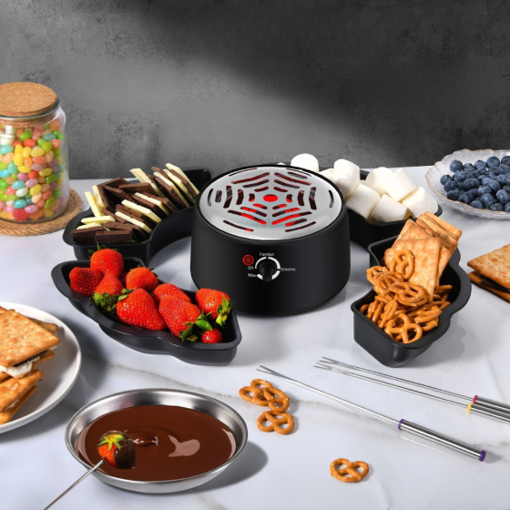 Набор для фондю 2в1 фондюшница электрическая для подогрева шоколада и жарки зефира, для десертов шоколадница с аксессуарами Каменец-Подольский