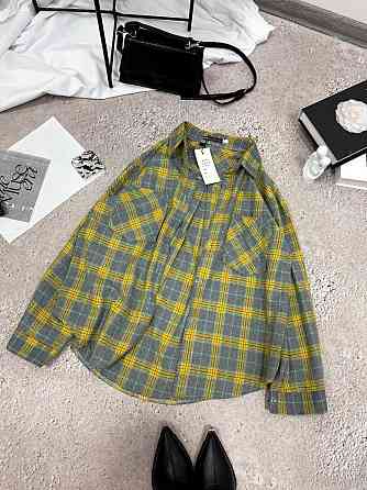 Женская повседневная оверсайз рубашка в клетку фланель 100% коттон Желтый, 42/46 Одесса