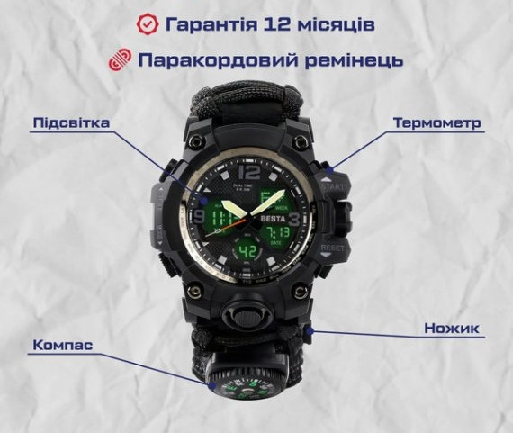 Чоловічий наручний годинник Besta Life Pro з компасом (Чорний) Вінниця - фото 4