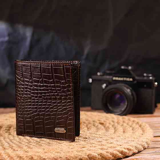 Компактне чоловіче портмоне із натуральної фактурної шкіри Коричневе (CANPELLINI) Київ