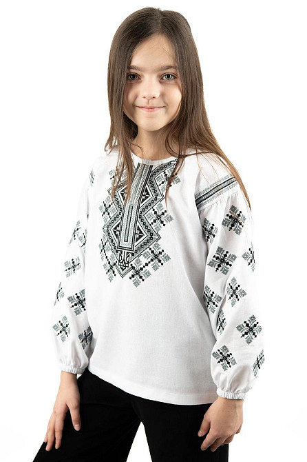 Вышиванка для девочек льняная с длинным рукавом, белая Юрма одяг Киев - изображение 2
