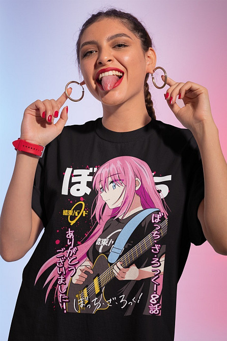 Футболка з аніме принтом Каваіі Фуннй Хіторі Готоу оверсайз (S/M/L) Чорний AnimeJ0276 Дніпро - фото 1