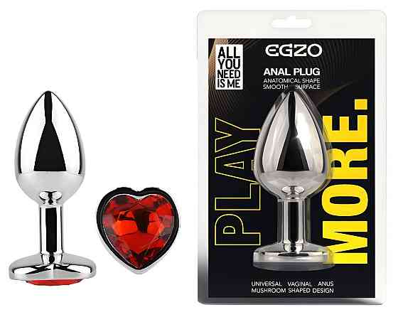 Анальна пробка з кристалом EGZO - Silver Heart Plug Red size S Sex Aura Київ