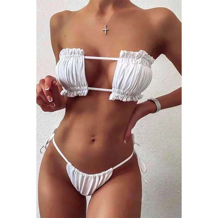 Купальник шторки на зав'язках S-M білий Вінниця - фото 2