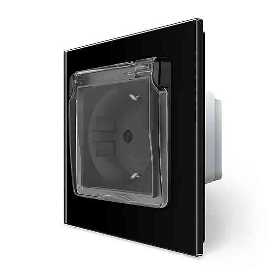 LIVOLO Електрична розетка вологозахисна з кришкою IP44 з заземленням, LIVOLO, чорна, скляна мат Коломыя