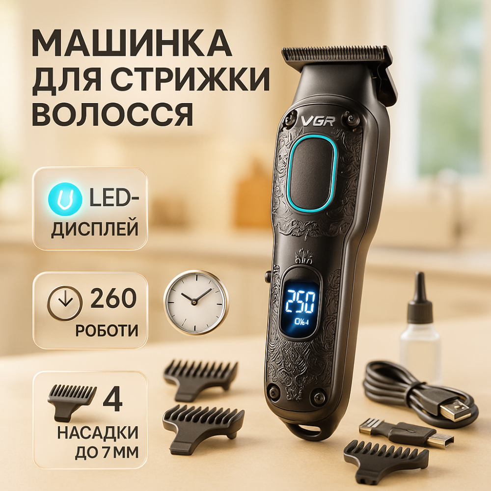 Машинка для стрижки волосся з універсальним живленням VGR, Бездротова машинка для стрижки волосся BI-66 Львів - фото 14