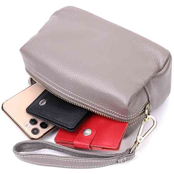 Жіноча цікава сумка з двома ременями з натуральної шкіри Vintage 22275 Сірий Київ