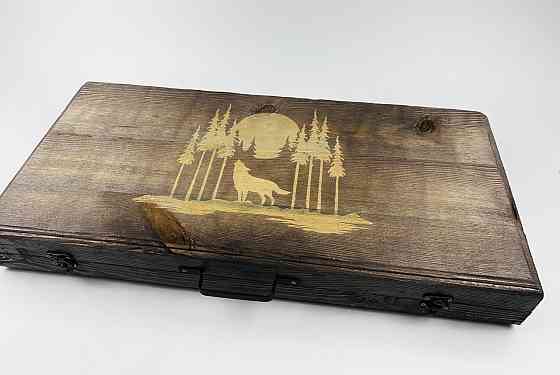 Подарунковий набір шампурів в дерев'яному кейсі для пікніка МИСЛИВЕЦЬ ручної роботи (шампура і аксесуари) HAPPY DAYS Тернопіль