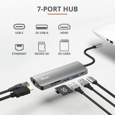 Концентратор Trust DALYX 7-IN-1 USB-C ALUMINIUM (23775_TRUST) Вінниця - фото 6