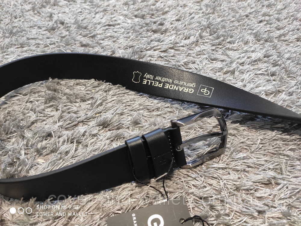 Універсальний гладкий чоловічий шкіряний ремінь Grande Pelle (чорний) Київ - фото 6