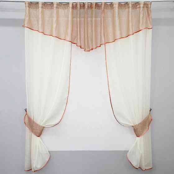 Кухонные шторы (290х170см) с ламбрекеном, на карниз 1-1,5м цвет молочный с персиковым 00к 59-482 Киев