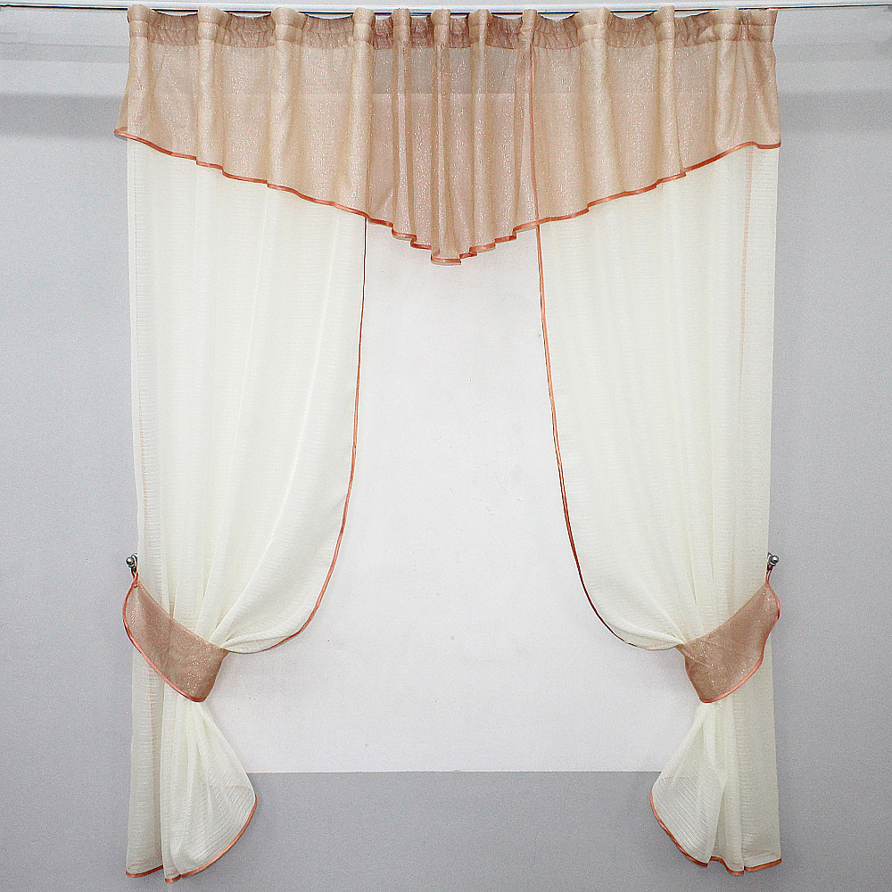 Кухонні штори (290х170см) з ламбрекеном, на карниз 1-1,5м колір молочний з персиковим 00к 59-482 Київ - фото 1
