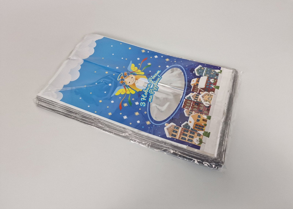 Пакети подарункові новорічні 20х35 №26 Ангел Різдва 100 шт святкові для цукерок та сувенірів Харків - фото 2