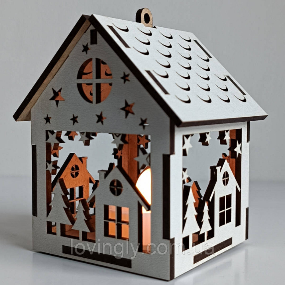 Новогодний домик с LED подсветкой 10см - праздничный декор 
