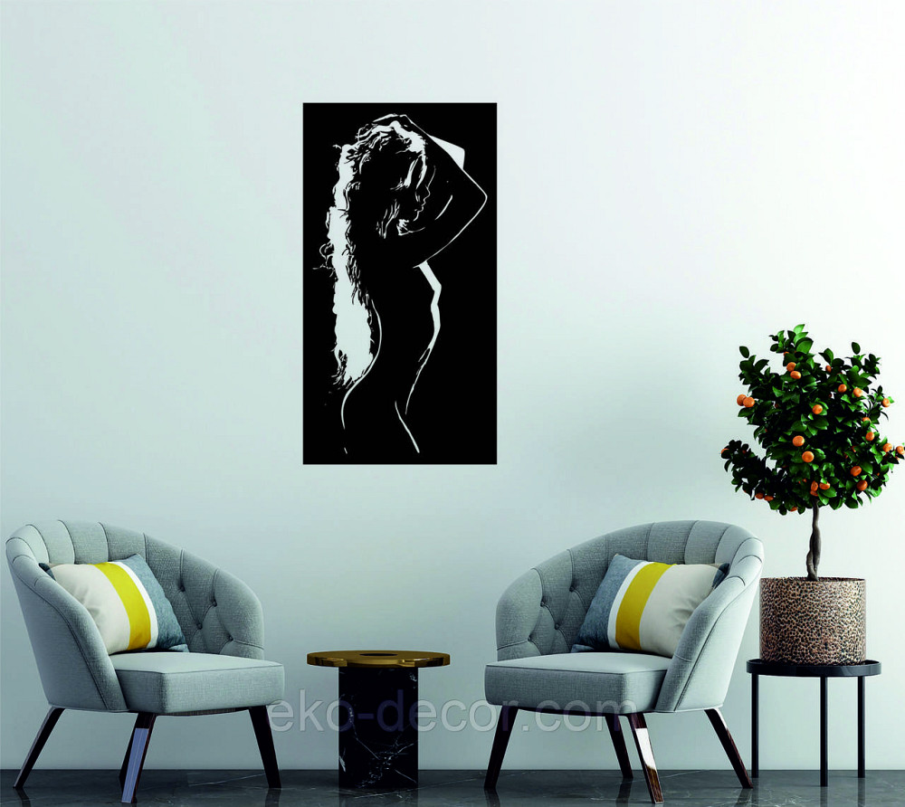 Декоративное настенное Панно «Силуэт женщины», Декор на стену 90*48 см, Черный Киев - изображение 1