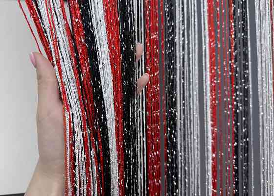 Штори-нитки "Кісея" з люрексом Червоний з чорним і білим 300х300см 1 шт (61-095) Київ