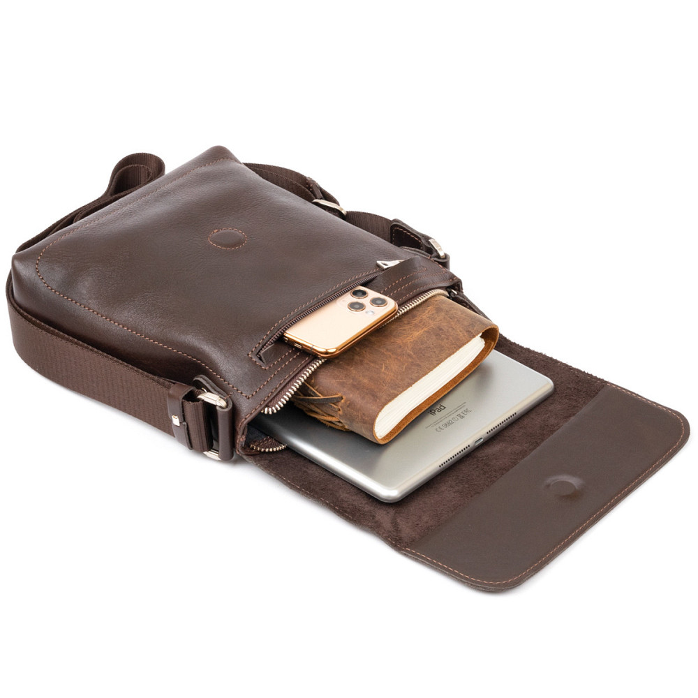 Сумка месенджер в гладкій шкірі GRANDE PELLE 11334 Шоколадна Київ - фото 8