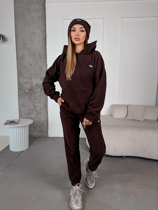 Жіночий стильний теплий костюм із флісу-полар із шапкою Шоколад, 46/48 Одеса - фото 3
