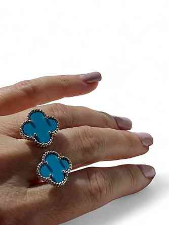 Van Cleef  кольцо в посеребрении / кольцо клевер голубое летнее Одесса