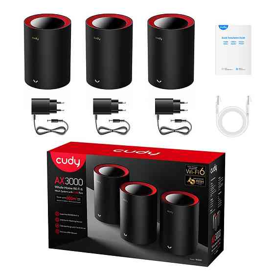 Маршрутизатор WiFi Mesh-система WiFi 6 2.5G Cudy M3000 Black (3-Pack) 3 штуки дводіапазонні AX3000 (73-00510) Киев