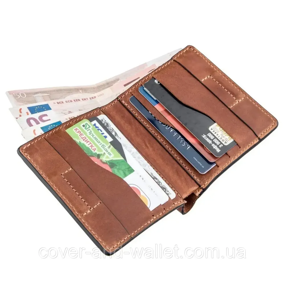 Вінтажний коричневий гаманець ручної роботи на магнітах з монетницею Grande Pelle Lettera Київ - фото 9
