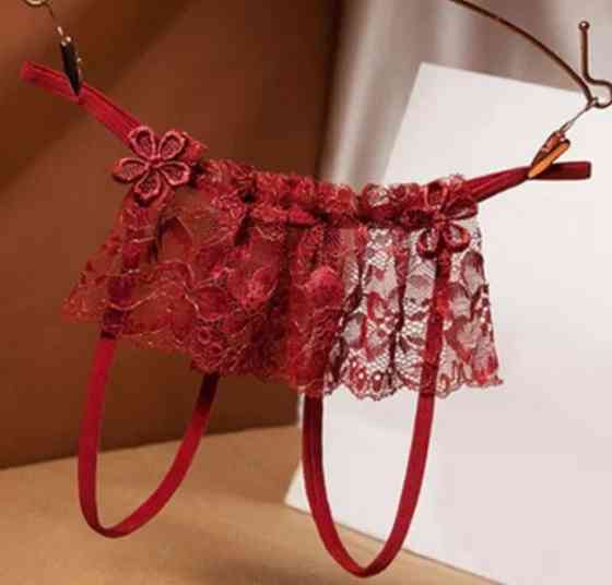 Трусики з розрізом мереживні жіночі універсальний бордовий Київ