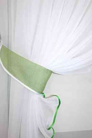 Кухонные шторки VR-Textil № 101к с подвязками белый с салатовым 310х170 см (52-0131) Киев