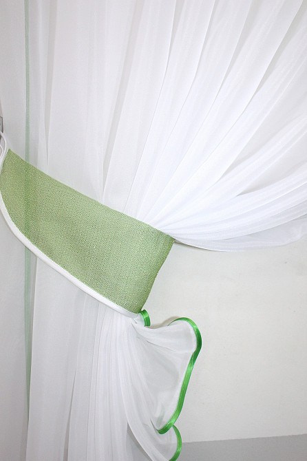 Кухонные шторки VR-Textil № 101к с подвязками белый с салатовым 310х170 см (52-0131) Киев - изображение 4