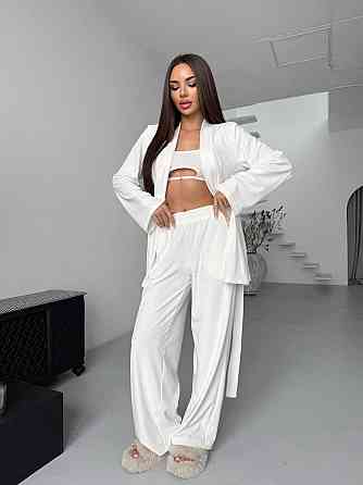 Жіночий стильний домашній костюм штани палаццо + кімоно, велюр Молочний, 42/44 Одеса