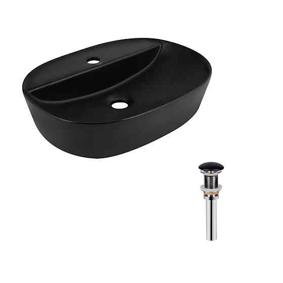 Комплект Qtap Scorpio: Раковина накладна овальна 500x380x120 мм Matt Black + Донний клапан PU03 Київ