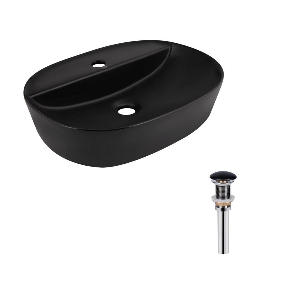 Комплект Qtap Scorpio: Раковина накладна овальна 500x380x120 мм Matt Black + Донний клапан PU03 Київ - фото 1