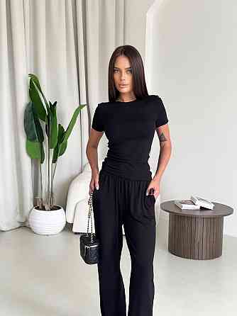 Жіночий стильний еластичний костюм, двійка якісна віскоза Чорний, 44/46 Одеса