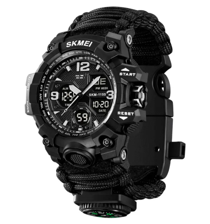 Годинник чоловічий спортивний Skmei 1155 B hamlet на паракордовому ремінці (Чорний) Київ