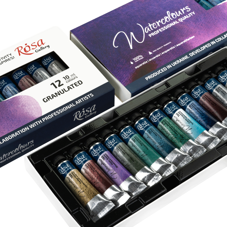 Набір акварельних фарб GRANULATION 12кол 10мл туба картон ROSA Gallery Київ - фото 4