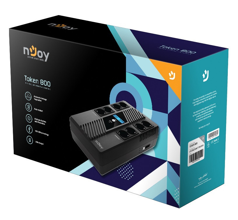 ДБЖ NJOY Token 800 (UPCSBLS680TTOAZ01B), Lin.int., 8 x Schuko, USB, LCD, пластик ( Чорний ) Харьков - изображение 4