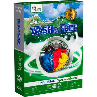 Пральний порошок Wash&amp;Free Universal Гірська свіжість 400 г (4262396141897) Вінниця - фото 1