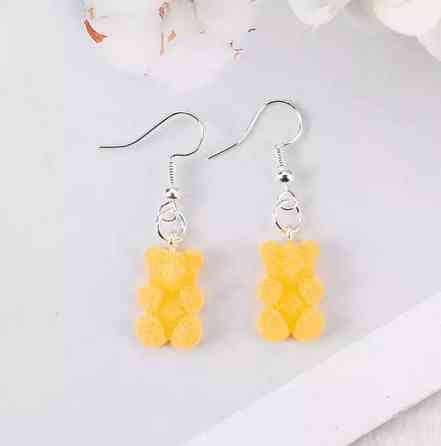 Сережки мишки, оранжевые (светлее чем на фото) - размер мишки 1,7см, смола Киев